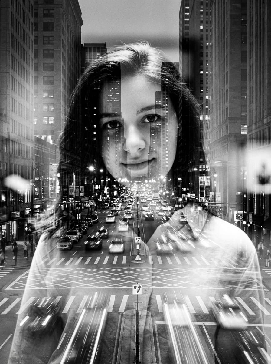 Urban Soul: Monochrome Cityscape Double Exposure - After