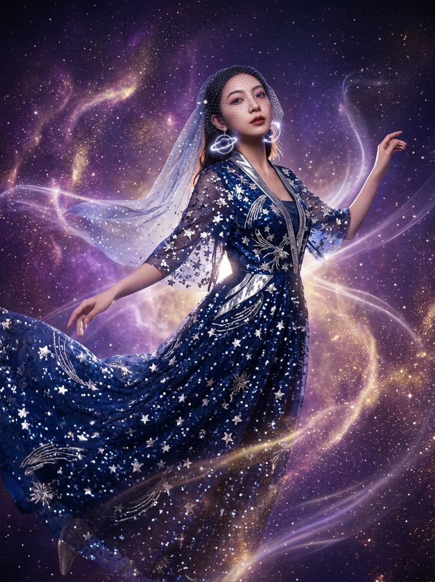 Celestial Stardust Couture in Cosmic Nebula - After