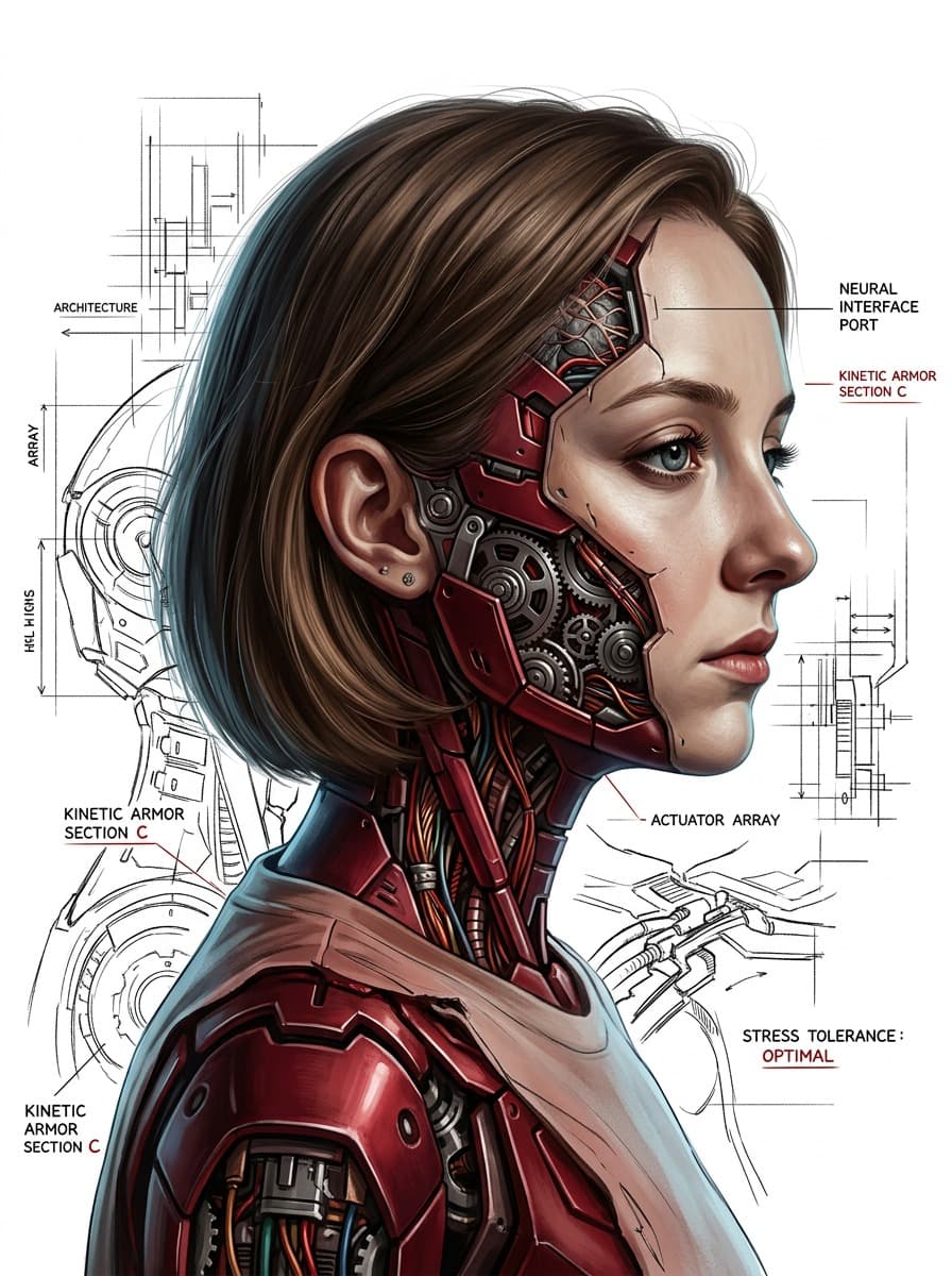 Cyborg Profile in Architectural Sketch - After